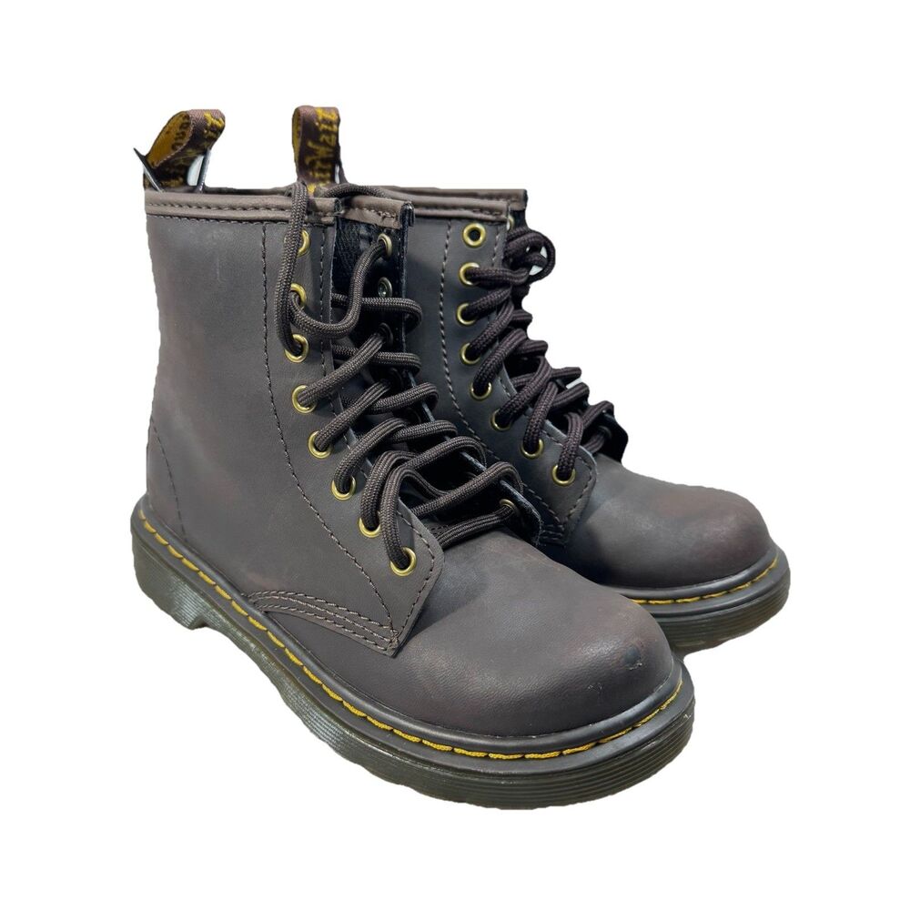 Dr Martens Kid's Size 13 1460 J Brown Patent Leather  Combat Boots Lace Up